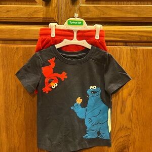 Sesame Street Black Tee with Blue and Red Characters